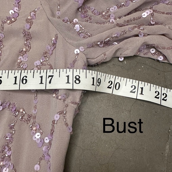 Mac Duggal sequin V-neck, long bishop sleeve trumpet dress Sz 10 - Picture 11 of 14